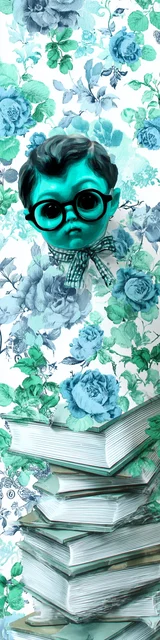 Free teacher bookmark featuring a turquoise baby sitting on books